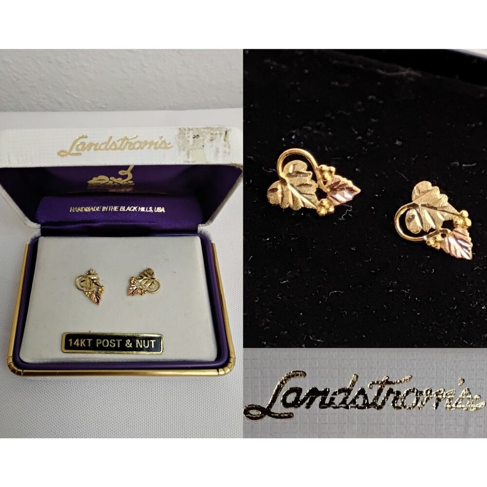 Landstroms & Black Hills Gold Earrings 10kt Top 14kt Post & Nut 1.4g #Z5169